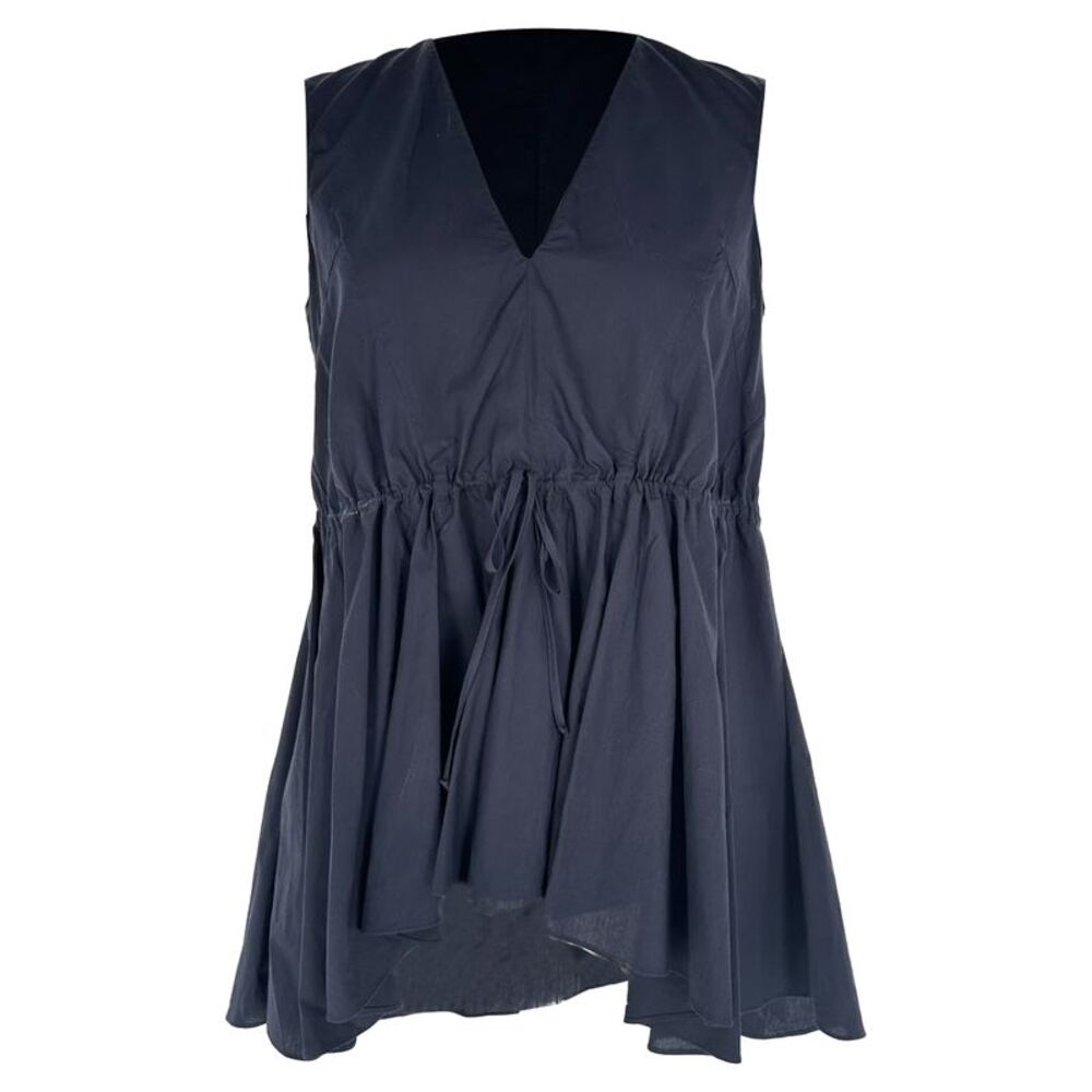 Marni Drawstring Peplum Top in Black Cotton
